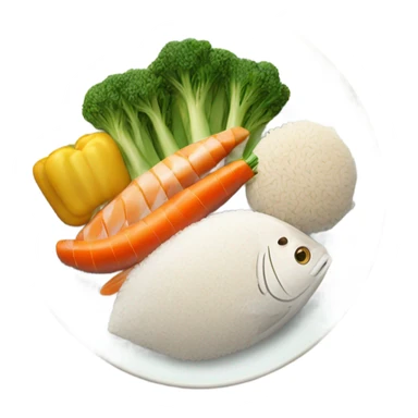 plate with vegetables, rice and fish sticker