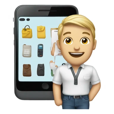 The seller puts the smartphone on display sticker