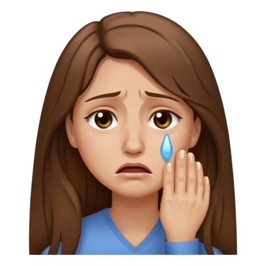 Woman with long brown hair crying, light beige sticker