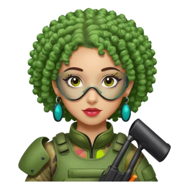 green curly haired painitball player with big earrings guy shot with colors sticker