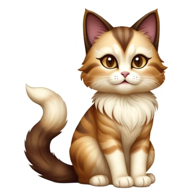 cinematic-[showshoe cat]-realistic-full-body-sitting-emoji,-tail-curled-playfully-around-its-paws,-head-tilted-dramatically,-fluffy-[brown mask]-fur,-simplified-yet-realistic-focused-features,-highly-detailed,-glowing-with-an-almost-sarcastic-glow sticker