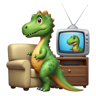 A dinosaur with a tv sticker