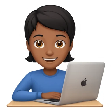make an emoji of a black hair developer behind laptop sticker