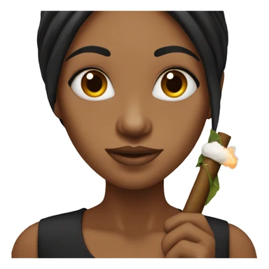 Brown skin woman with long black hair holding a joint sticker