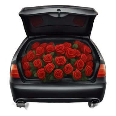 black open car trunk with red roses left in it sticker