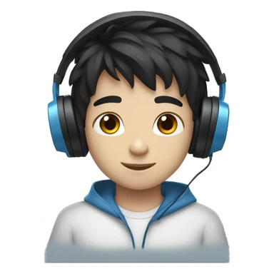 Black hair blue eyes boy with headphones sticker