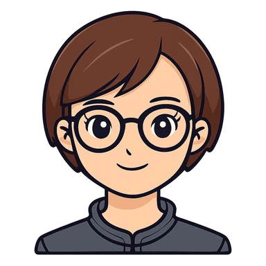 Add glasses to the female with short brown hair in the style of sticker (cartoonish stickers). sticker
