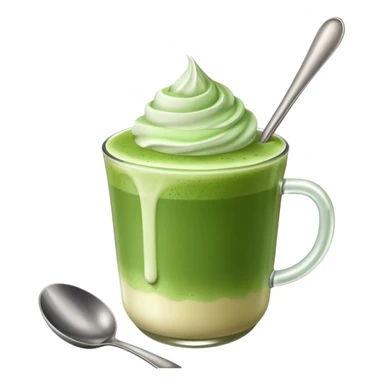matcha latte with foam and spoon sticker