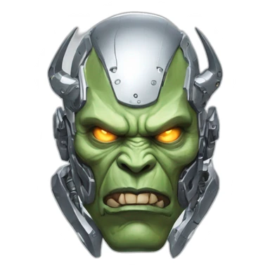 Cyber futuristic silver orc robot face with big orc tusks sticker