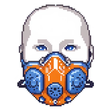 Pixelated blue VO2 max face mask with breathing tubes and valves, no person sticker