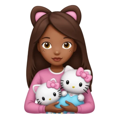 black girl with long brown hair, holding a hello kitty plushie  sticker