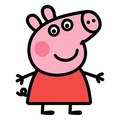 Peppa Pig as a simple modern icon with minimal details, clean lines, flat colors sticker