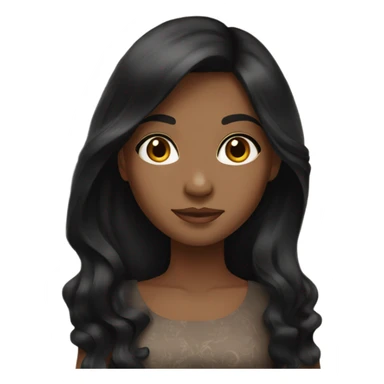 brown girl with long black hair and pretty dress and brown eyes sticker