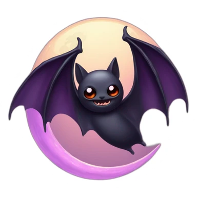 purple black vampire bat wings flying in front of large dripping crescent moon sticker