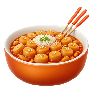떡볶이, spicy Korean rice cakes in a bowl, vibrant colors, appetizing sticker