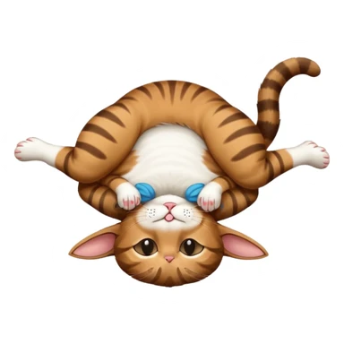 dark brown tabby and white cat in funny positions upside down with eyes closed sticker