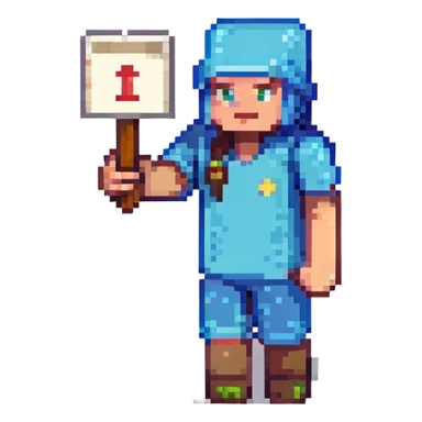 Add a letter or a number in the character's hand, keeping the original Minecraft cartoon style and pose. Do not change anything else. sticker