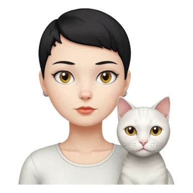  white cat and Lady with black half shaved head buzz cut hair  sticker