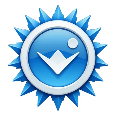 A high-resolution 2D icon of an Instagram-style verified badge. 8 jagged circle sticker