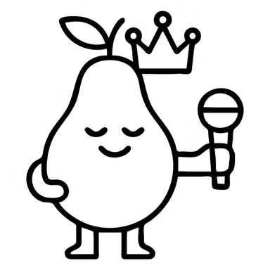 pear character wearing crown holding microphone icon sticker