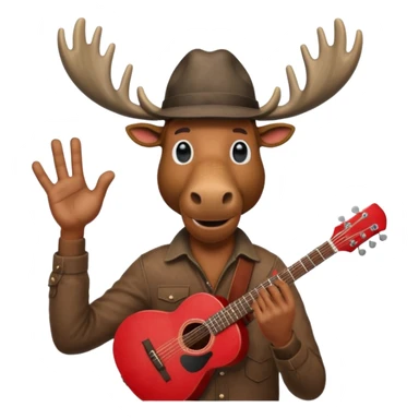 A man with a moose head in alaska pointing a red guitar directly up in the air. Make the graphics gritty and realistic like the moose man is a villian in a high budget batman movie. It needs to be 100 times more dark themed and realistic. Like your batman characters  sticker