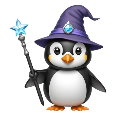 penguin wearing a wizard hat and holding a magic wand sticker