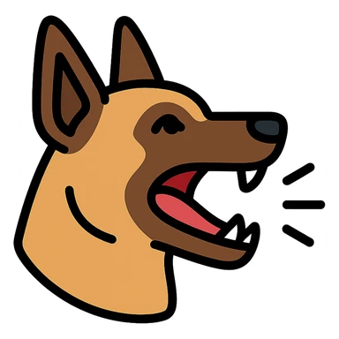 color outline icon of Belgian Malinois barking, teeth showing sticker