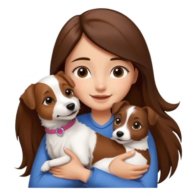 a girl and her dog, one little jack russell coloured dark brown and white. She hugs it. She has long hair.  sticker
