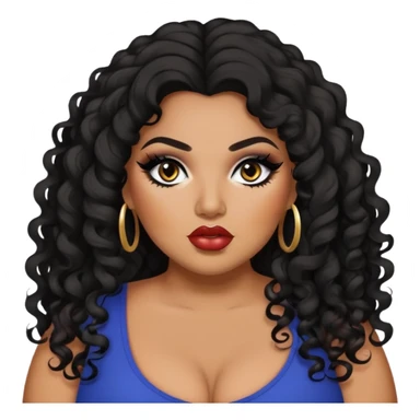 glasses, big plus size, darker tan skin, long black curly hair, baddie,pretty, makeup, lipliner, black eyeliner, long hair sticker
