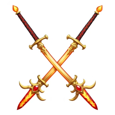 Two powerful on fire fully golden fiery royal crossed swords with red gems sticker