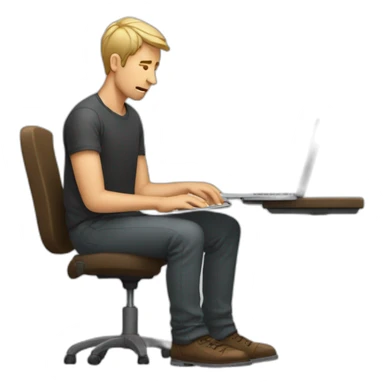 a man with a bad posture sitting on a cahir while using his laptop sticker