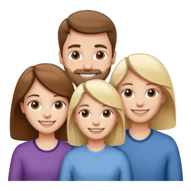 happy pale white family with one brown hair dad, one brown hair mom, one blonde girl, and one brown hair girl sticker