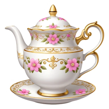 princess tea cup with pink flowers and gold details  sticker