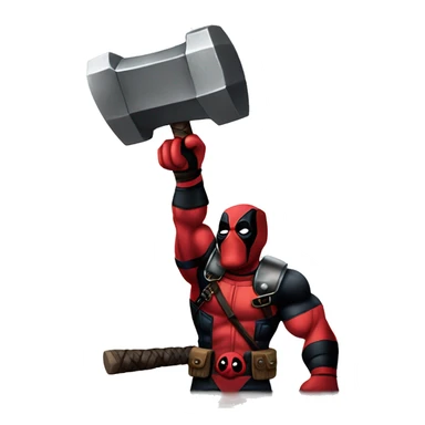 Deadpool throwing thors hammer sticker