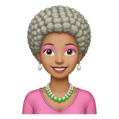 Brown woman with very short gray Afro  wearing pink and green outfit and pearl necklace  sticker