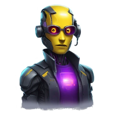 agent, laser eyes, yellow robotic face, cyberpunk, code, cyan and purple colors, only upper body portrait sticker