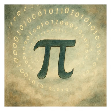  combine the π (pi) math symbol, binary code, and digital mist emerging from it. sticker