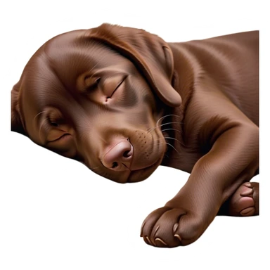 Meme-Worthy Cute Sleeping Chocolate Labrador Portrait Emoji, Head resting peacefully with a contented smile, showcasing a delightfully robust build and a luxuriously soft chocolate Fur, eyes shut in a serene nap, Simplified yet hilariously adorable features, highly detailed, glowing with a soft, drowsy light, high shine, relaxed and utterly lovable, stylized with an air of playful laziness, bright and heartwarming, soft glowing outline, capturing the essence of a comically sleepy companion, so meme-worthy it feels like it could instantly become the next viral sensation of adorable slumber! sticker