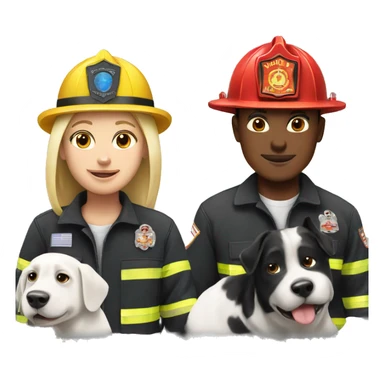Firefighter with a white dog and a black and white dog  sticker