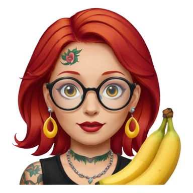 red hair woman with extra  big earring and face tattoed and wearing big banana glasses sticker