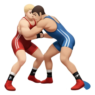 An icon representing freestyle wrestling, with two athletes engaged in a dynamic struggle on the mat. One wrestler attempts a takedown while the other counters, showcasing agility and technique. The background features a stylized wrestling ring with minimal design elements, emphasizing the action.  sticker