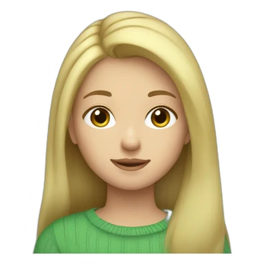 girl my with blond hair in green sweater looking down at ipad sticker