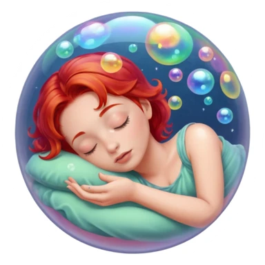 soap bubble with sleeing woman inside red hair sticker