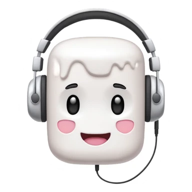 marshmallow head with headphones, white sticker