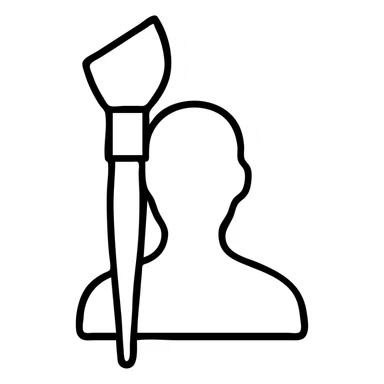 A paintbrush morphing into a metal human silhouette, symbol of artistic identity sticker