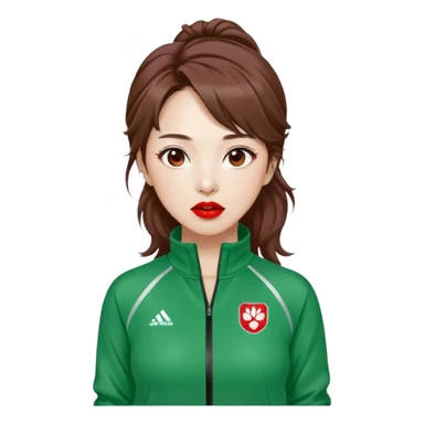 Han Mi-nyeo : Age: Late 40s
Appearance: A middle-aged woman with frizzy, messy brown hair and dramatic red lipstick.
Outfit: Green player tracksuit sticker
