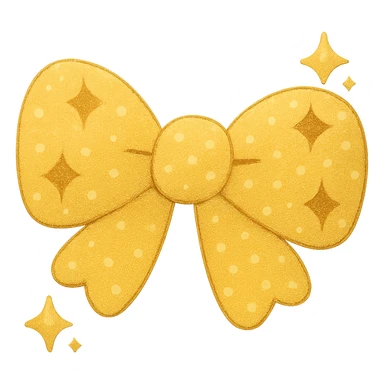 Make the glittery bow yellow, keep it sparkling and decorative with no background. The style should be elegant and festive with shimmering texture. sticker