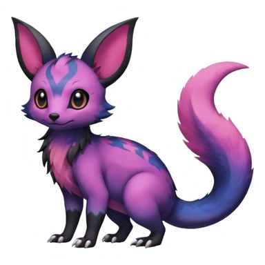 Rare epic aesthetic colorful Salandit-Noibat-Eevee-Civet-species-Fakemon-hybrid-creature, with markings, full body sticker