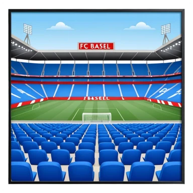 fc basel soccer stadium with blue seats. the name fc basel is written in red seats whereby many red seats form the label within a sea of blue seats sticker