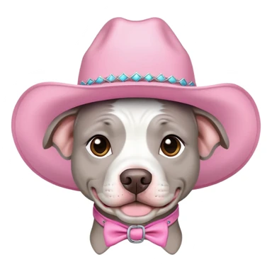 Gray and white pitbull with pink cow girl hat  sticker